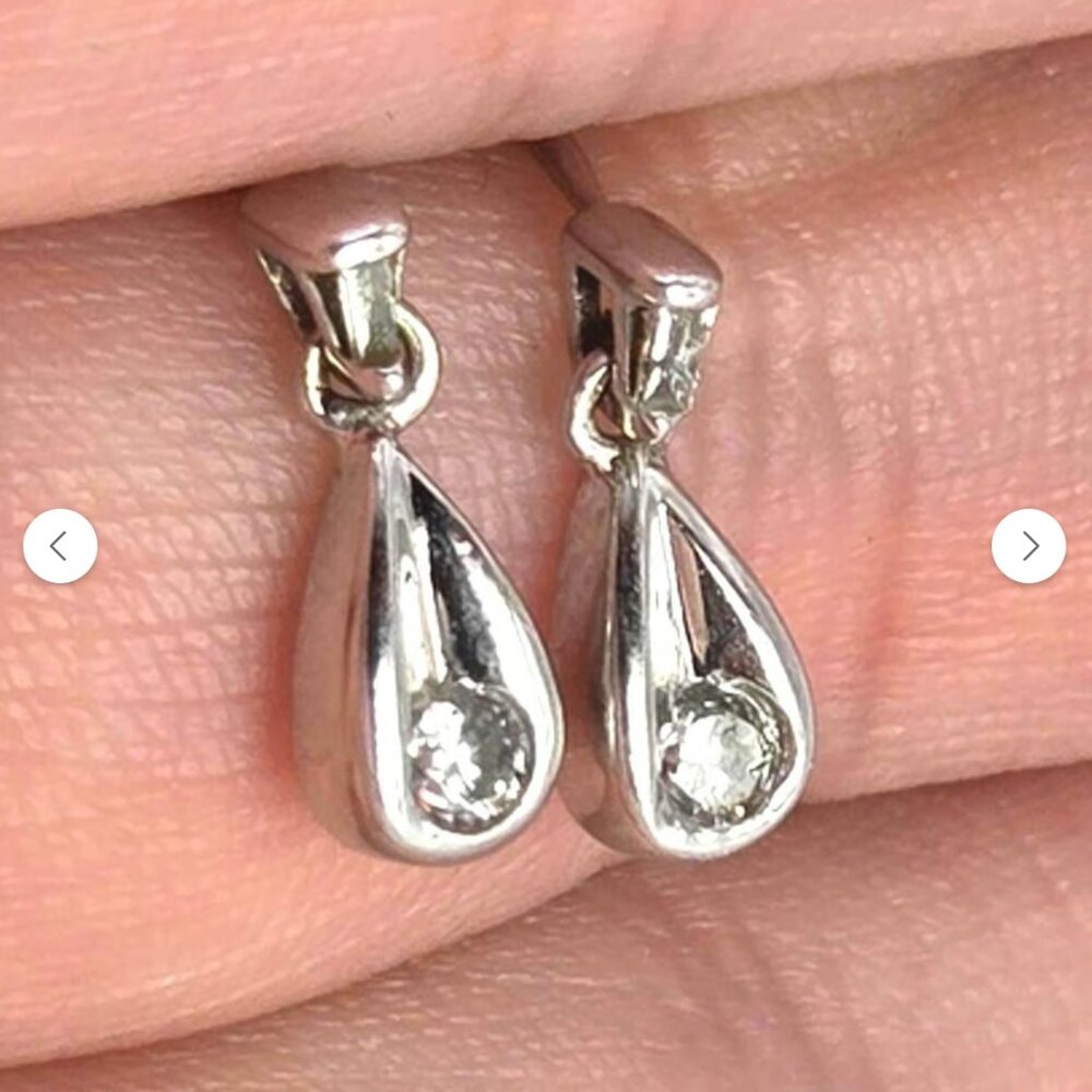 14kt White Gold Diamond Round Baguette Drop Dangle Post Stud Earrings